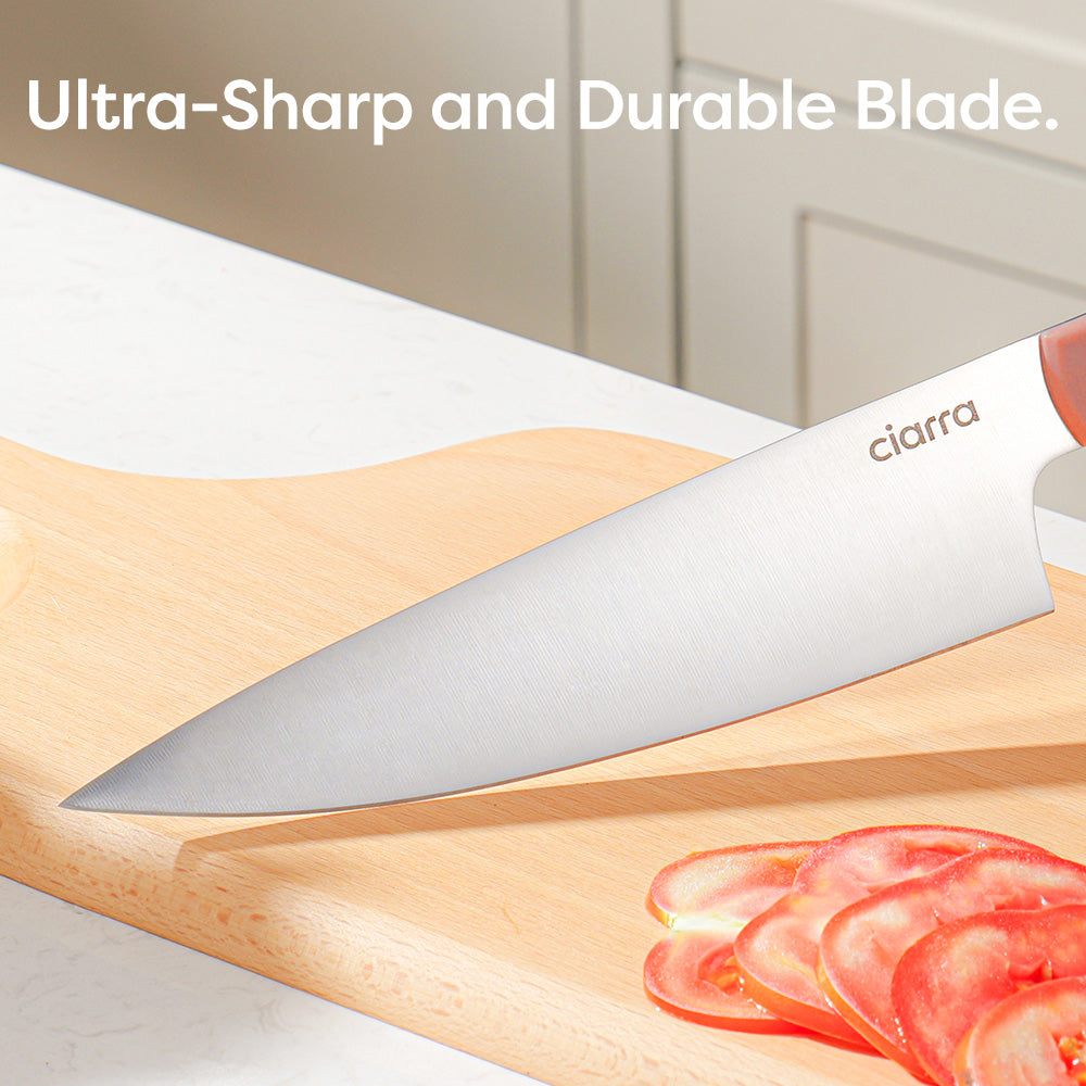 Gadgets Premium 3-Piece Beyond Trio Knife Set with Bread Knife, Chef Knife, Paring Knife, Stainless Steel Blade for Precise Cutting, Ergonomic Handles, Essential Kitchen Knife Set - Orangina