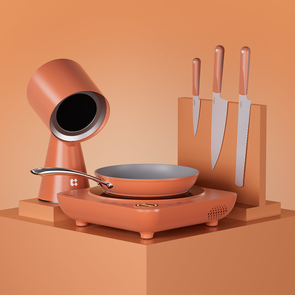 Kitchen Cook Set: Donut Portable Induction Cooktop & 3-Piece Beyond Trio Knife Set & Frying Pan & Portable Range Hood
